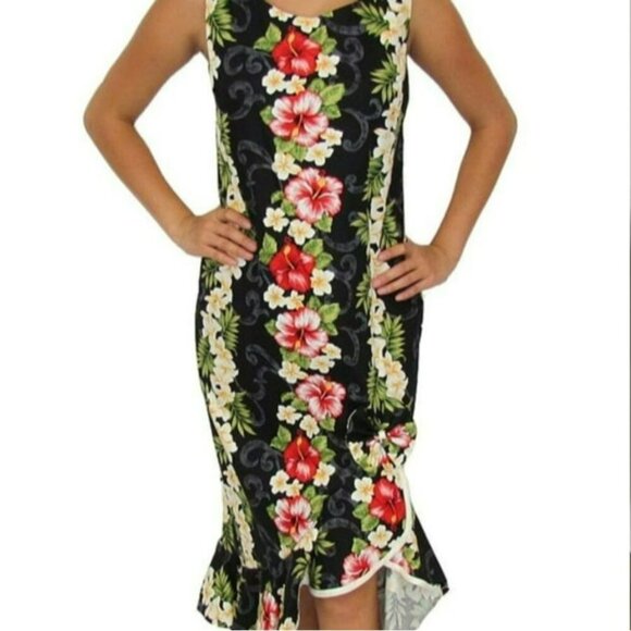Two Palms Dresses & Skirts - Two Palms Floral Hawaii Sleeveless Midi Ruffle Slit Dress Womens Size M